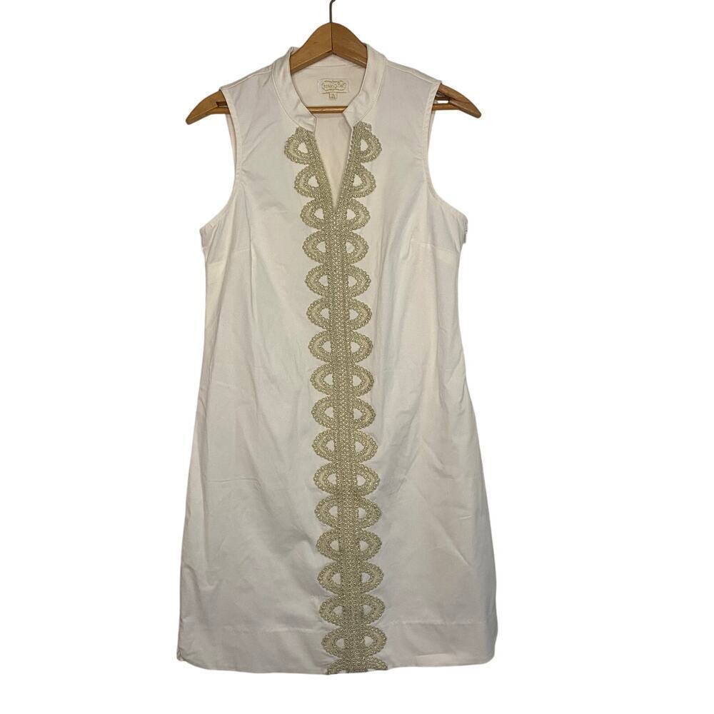 Mudpie White Sleeveless Shift Dress V Neck Classic Vacation Cotton Stretch S